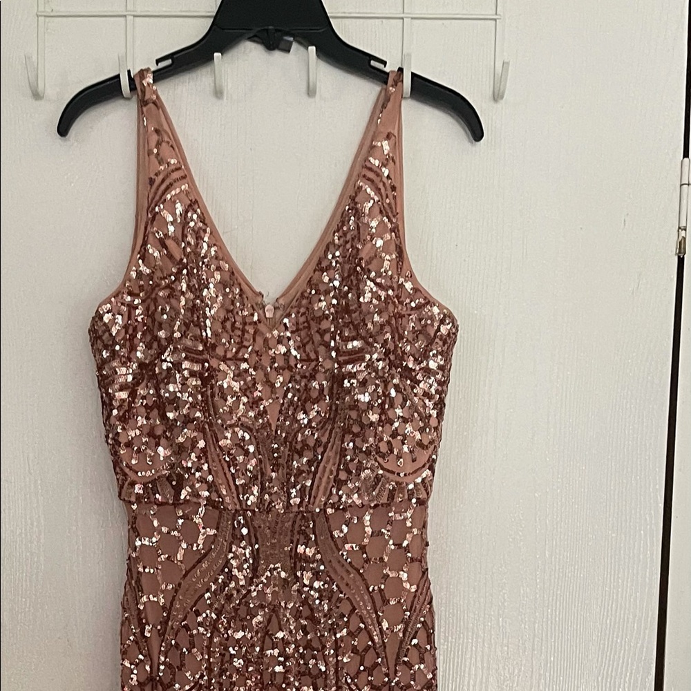Rose Gold Sequined Mesh Gown